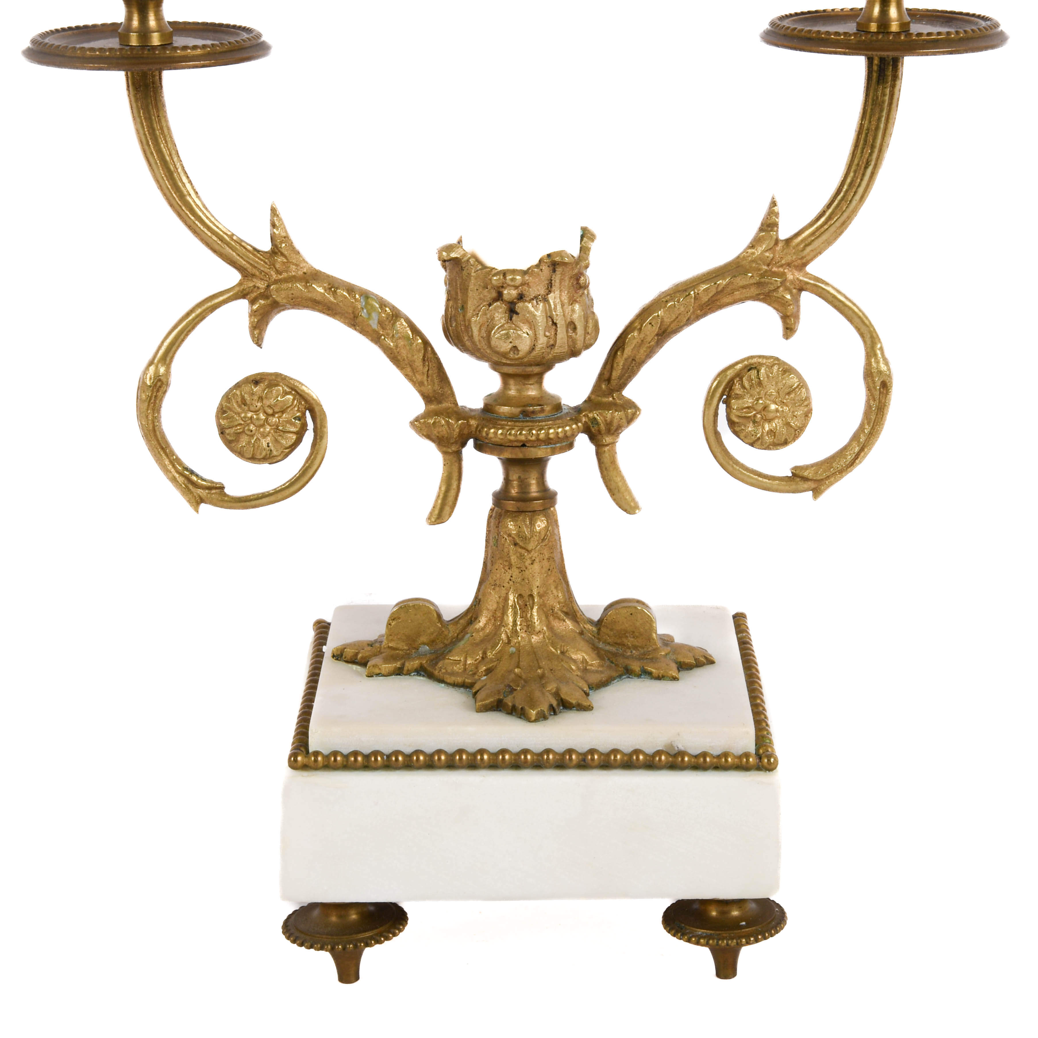 Pair of French Empire Gilt Bronze and Marble Candleholders-3
