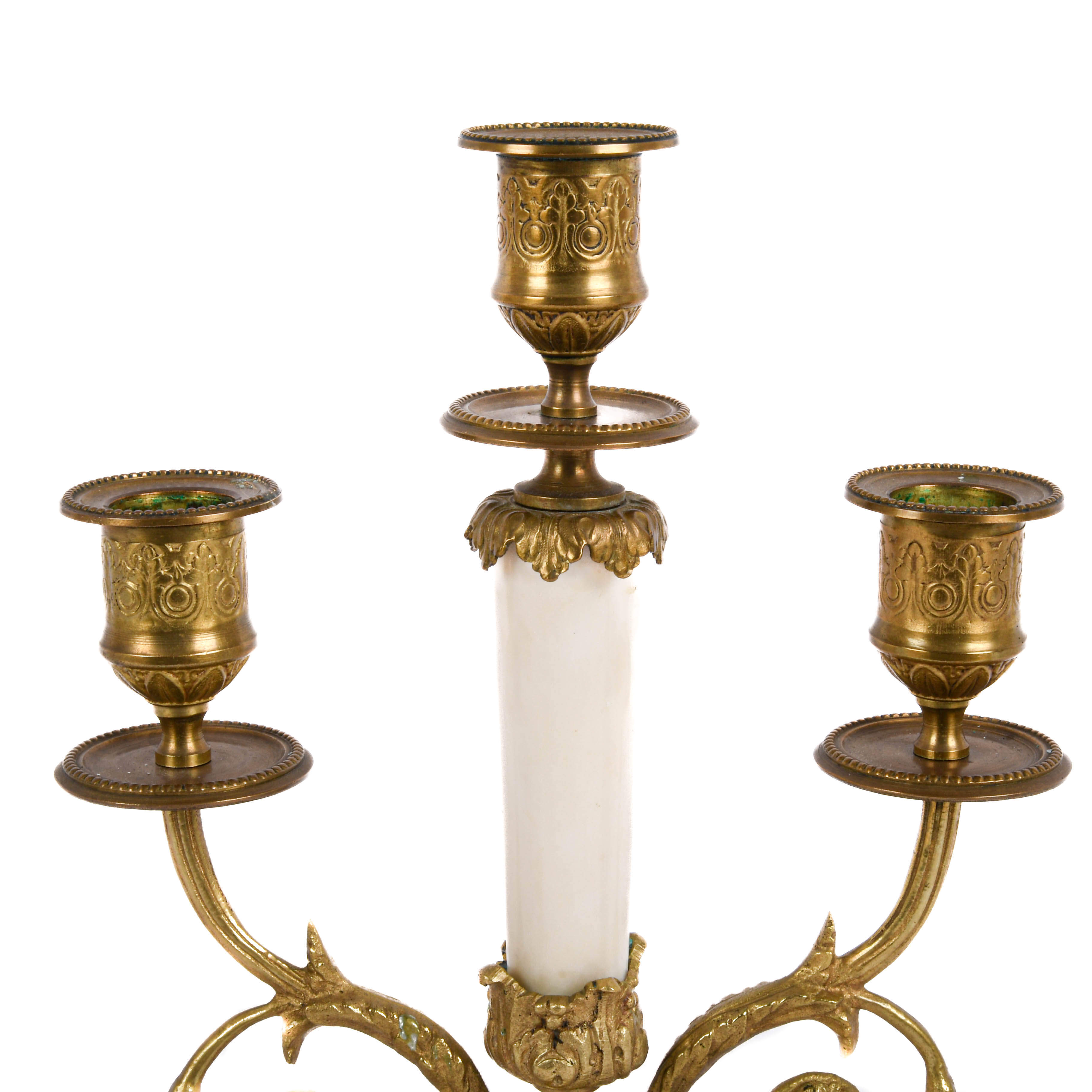Pair of French Empire Gilt Bronze and Marble Candleholders-2