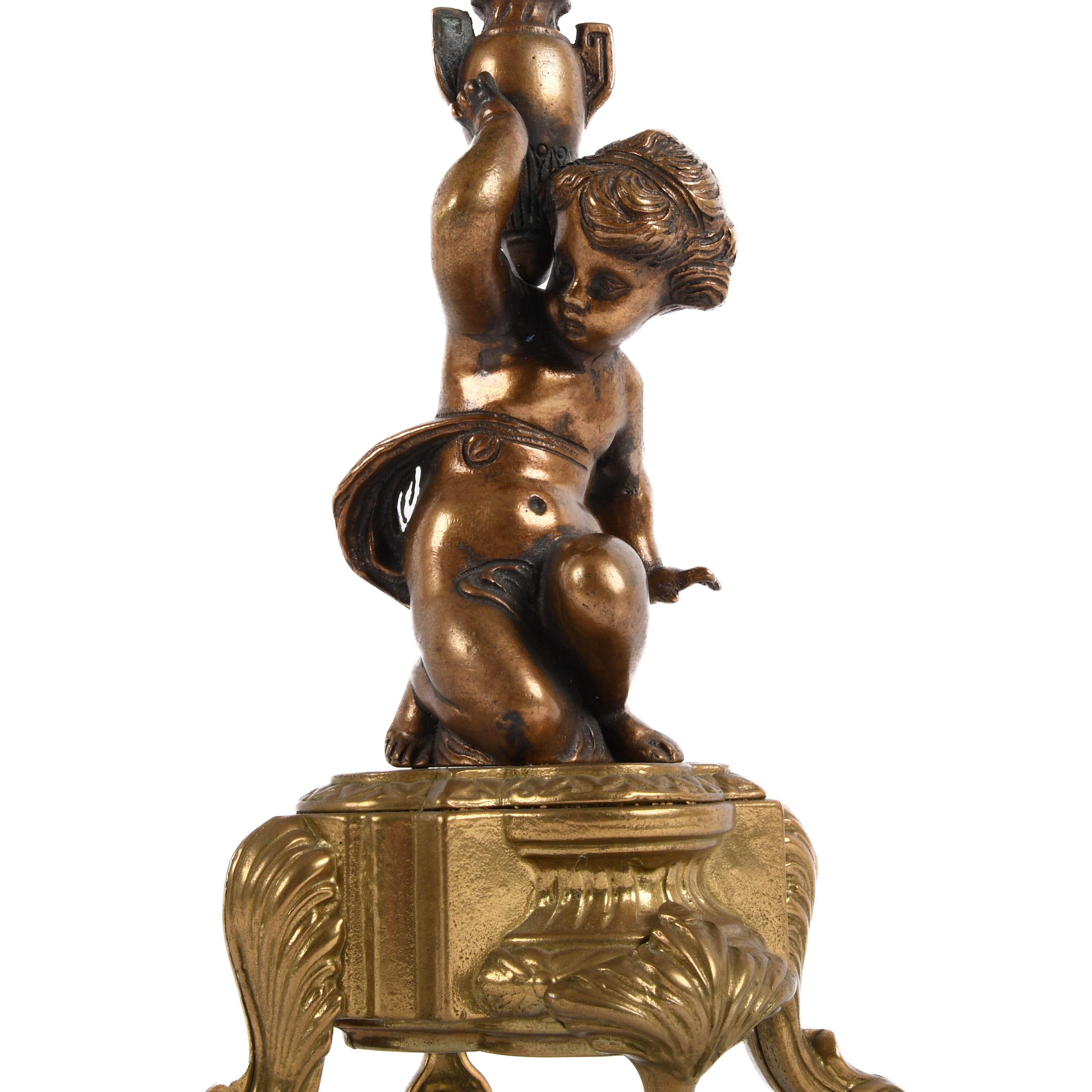 Pair of Figural Brass Cherub Candelabras-4