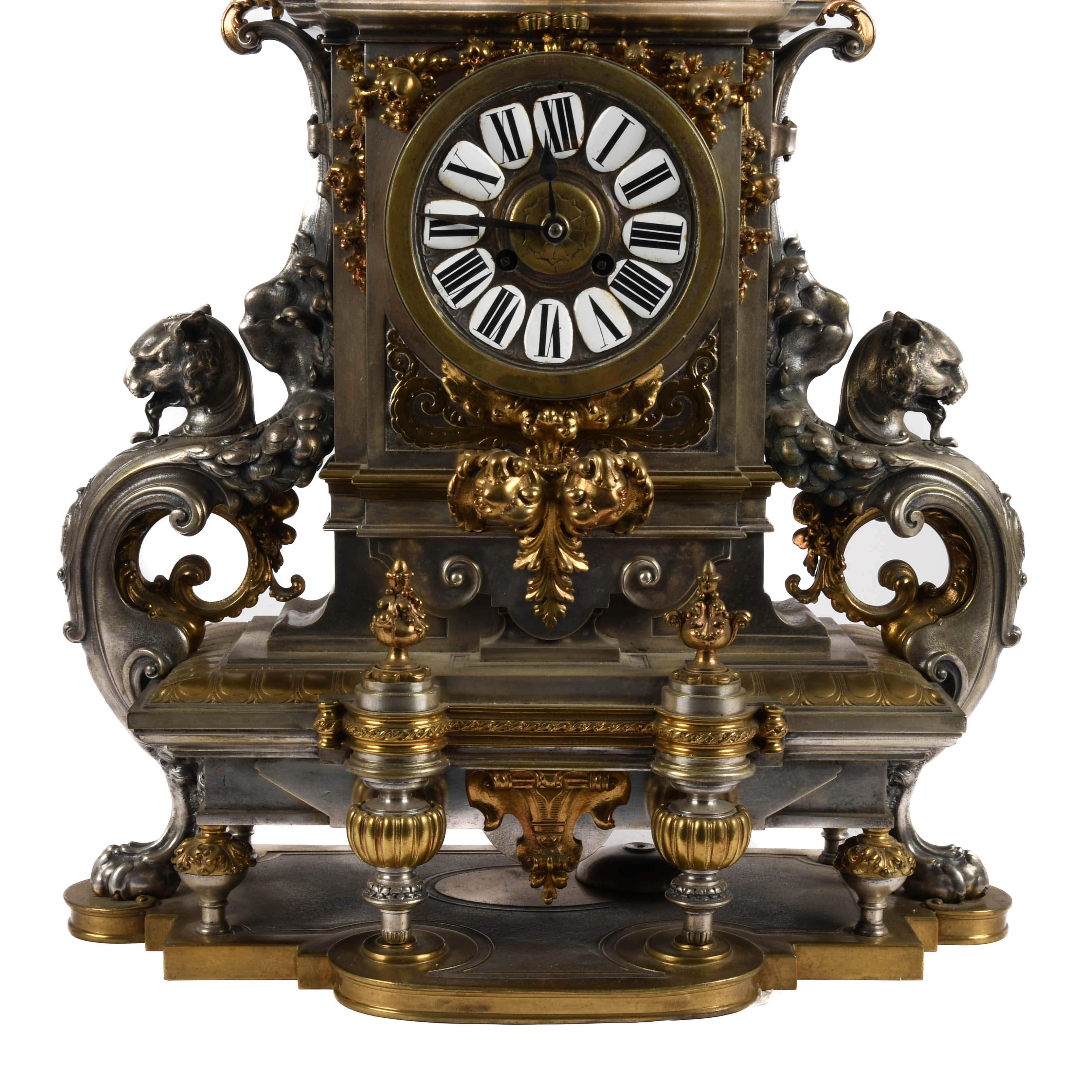 Antique French Empire Gilded Silver and Ormolu Candelabras and Clock Set-7