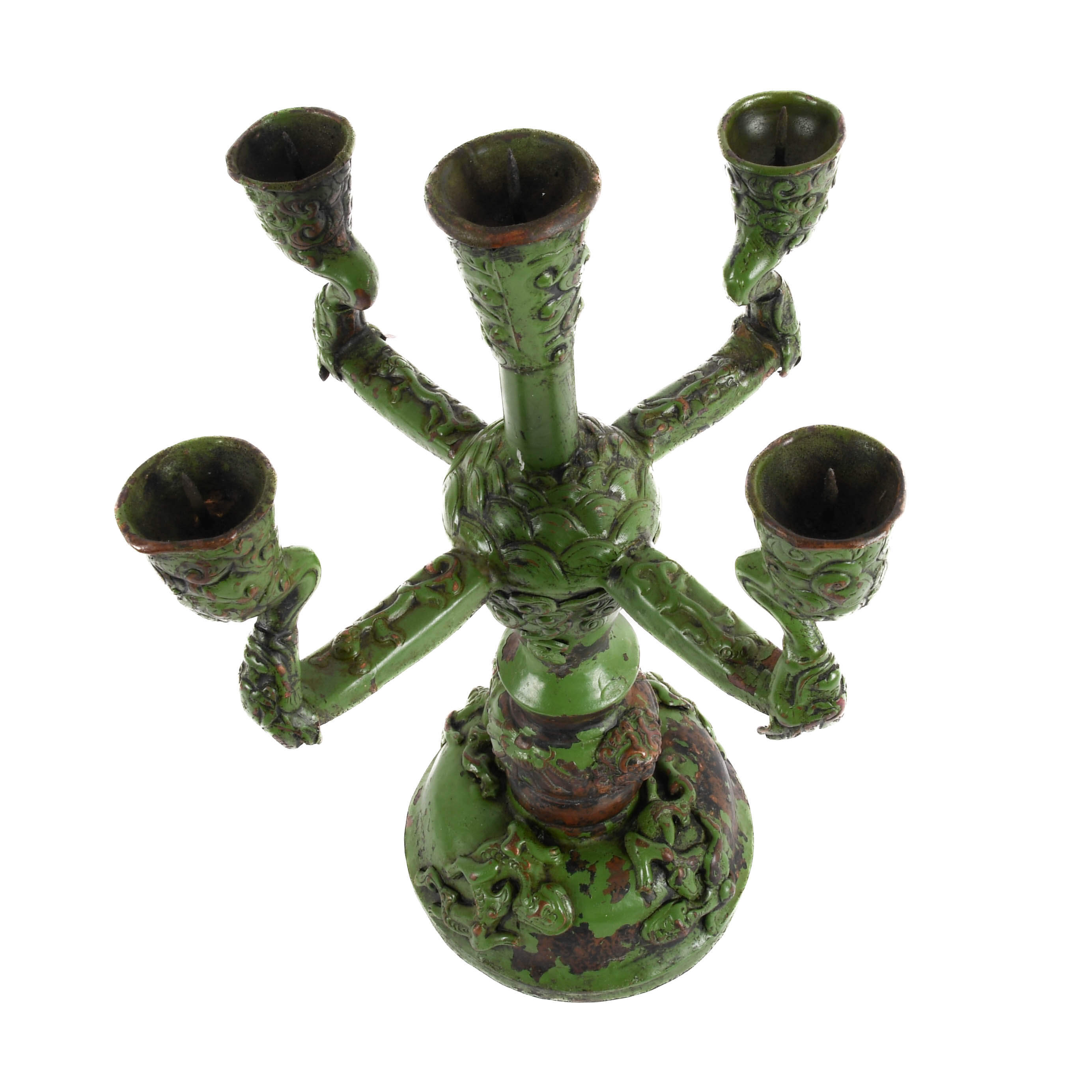 Gothic-Style Green Metal Candelabra-4
