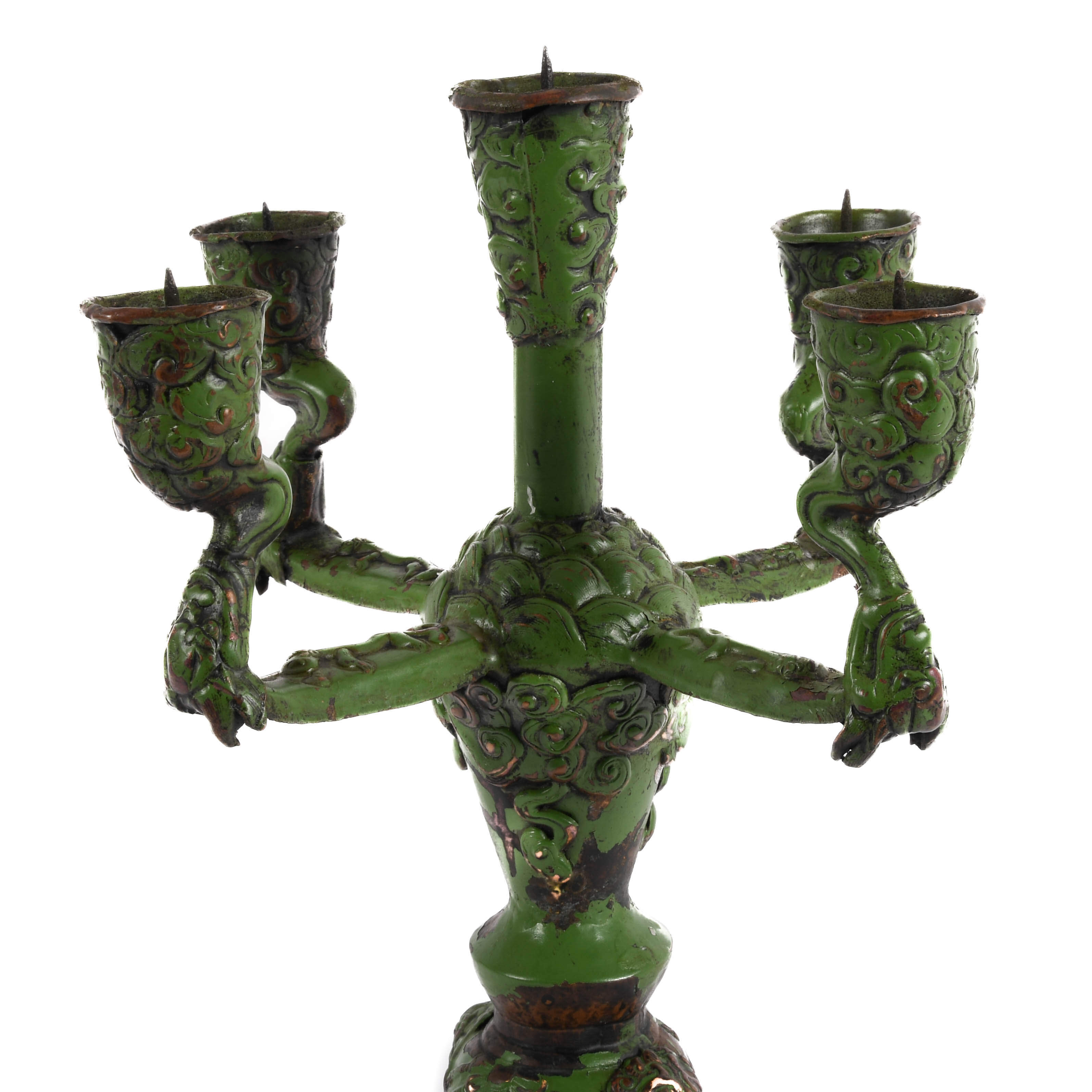 Gothic-Style Green Metal Candelabra-2