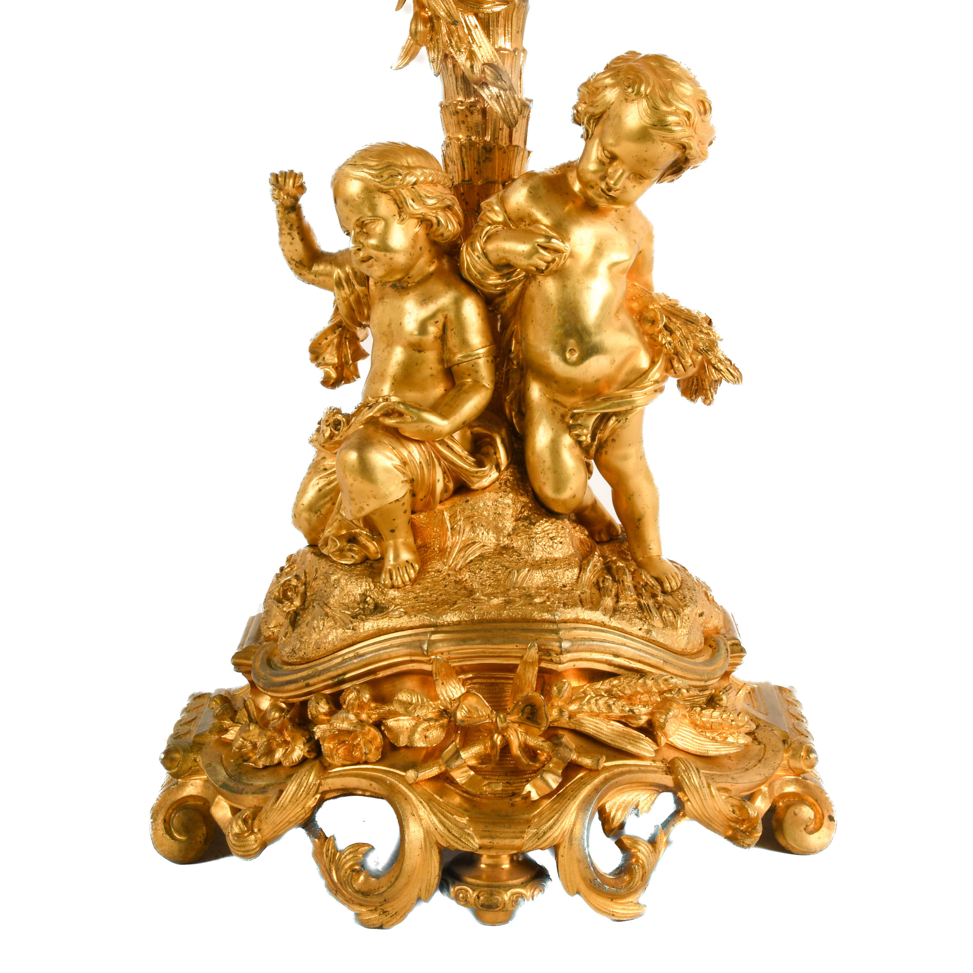 French 3-Piece Palatial Dore Bronze Garniture Clock Set-9