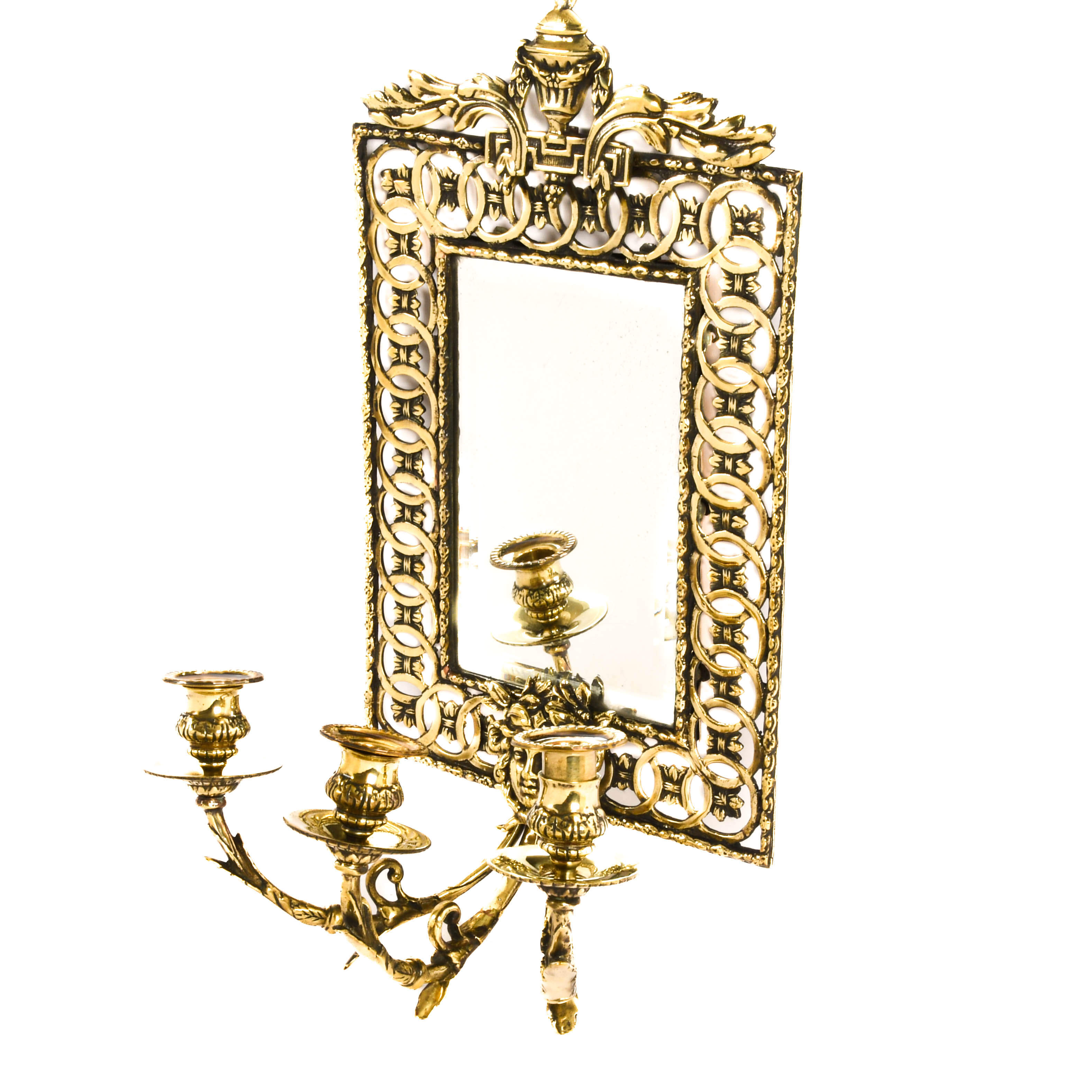 Antique French Wall Mirrored Sconce with Candleholders-3