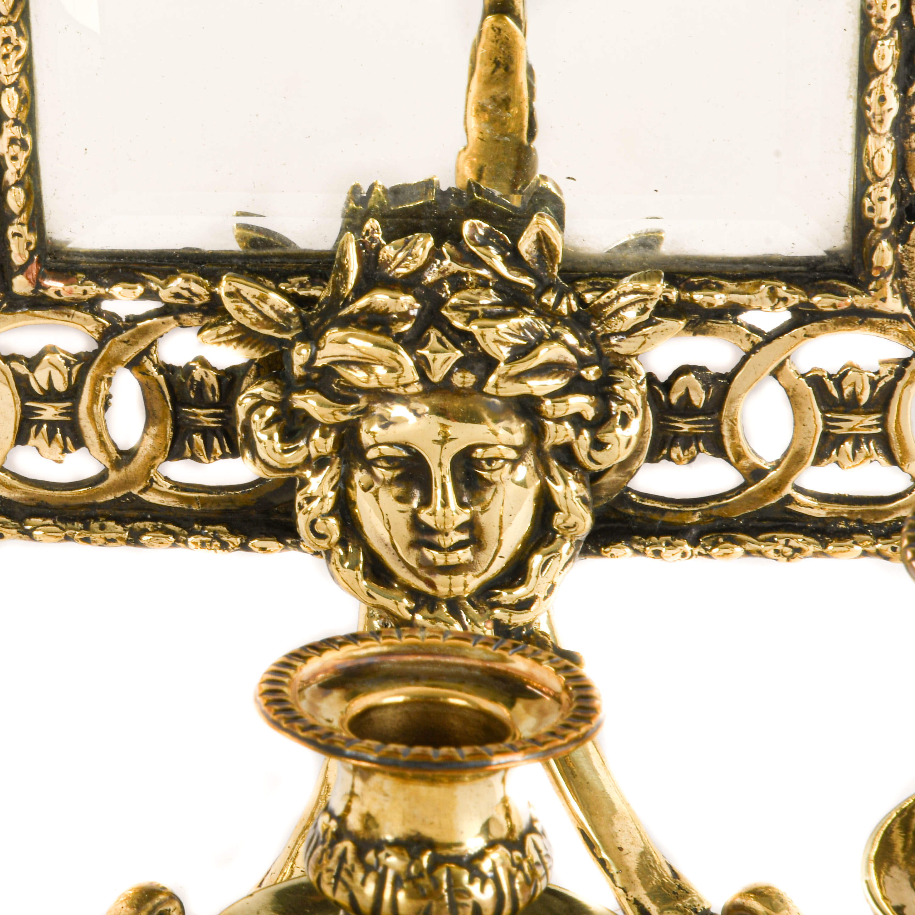 Antique French Wall Mirrored Sconce with Candleholders-2