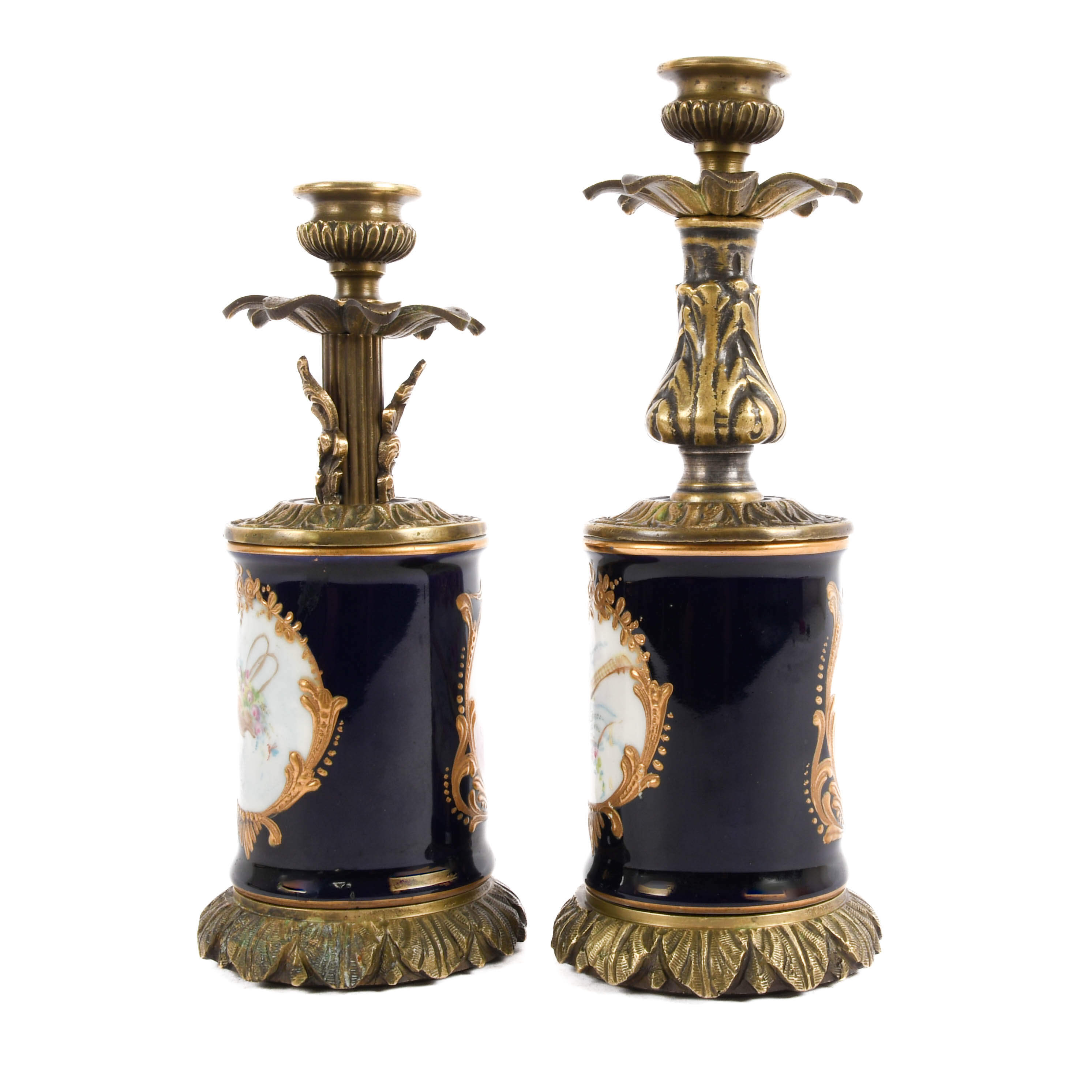 Antique Pair of Two Converted Continental Vase Candleholders-5