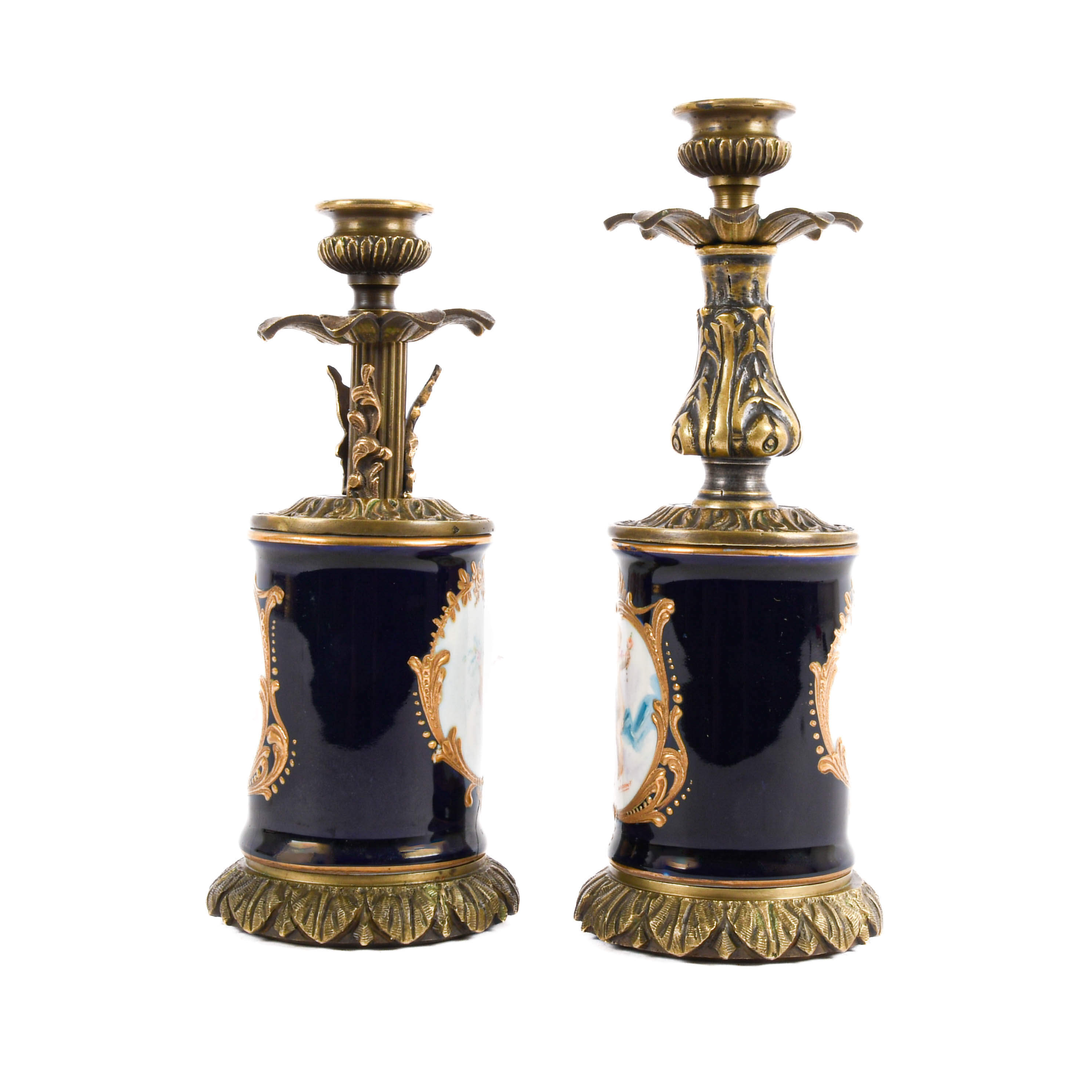 Antique Pair of Two Converted Continental Vase Candleholders-2