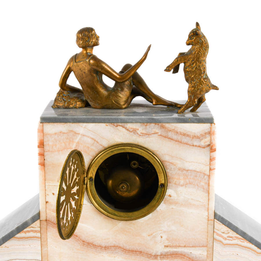 Art Deco Mantel Clock in Onyx and Bronze-6
