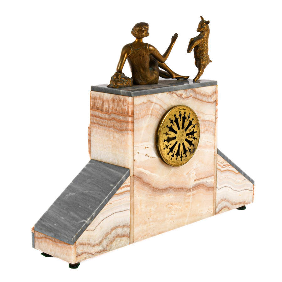 Art Deco Mantel Clock in Onyx and Bronze-4