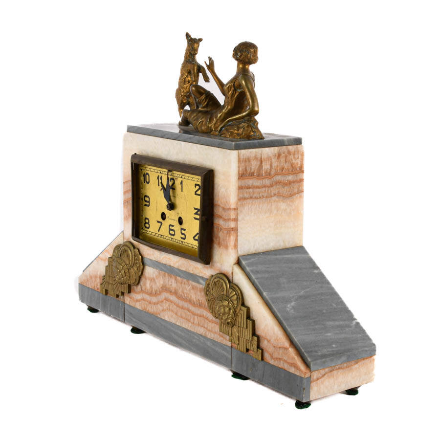 Art Deco Mantel Clock in Onyx and Bronze-3