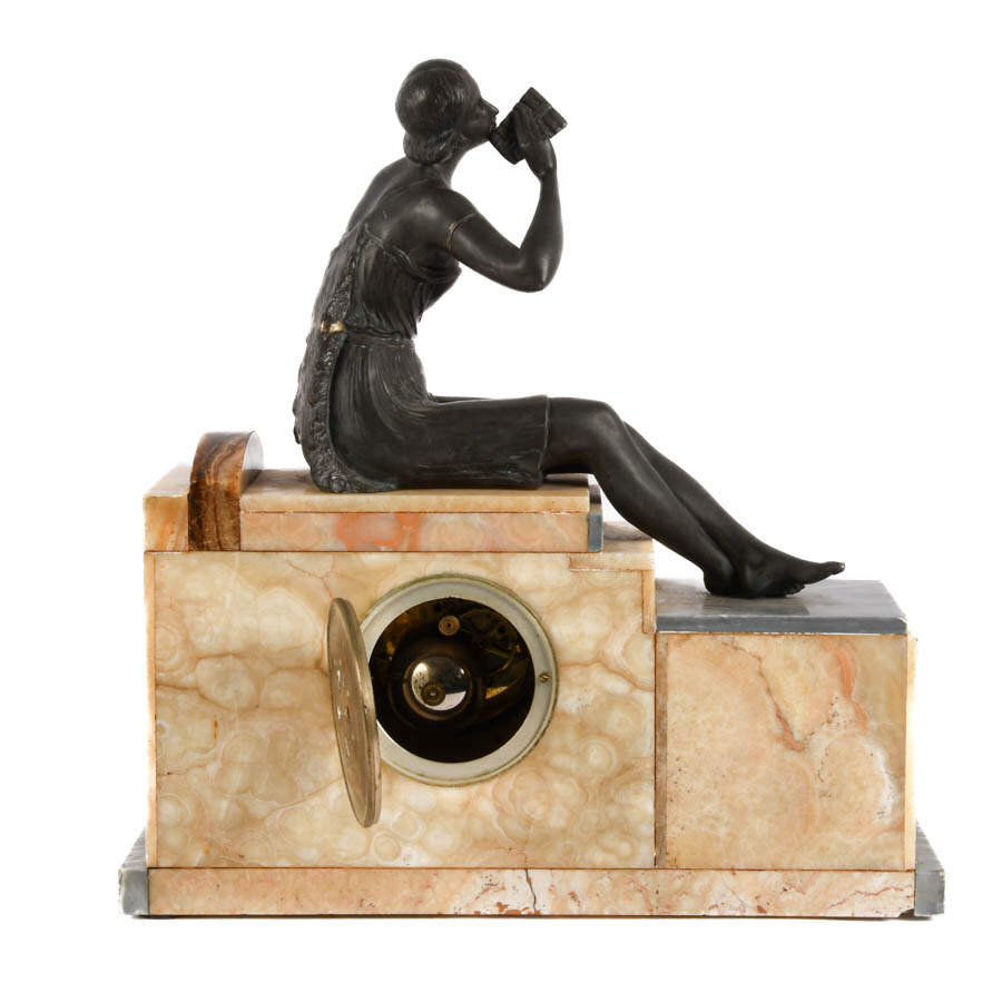 French Art Deco Onyx and Marble Clock-4