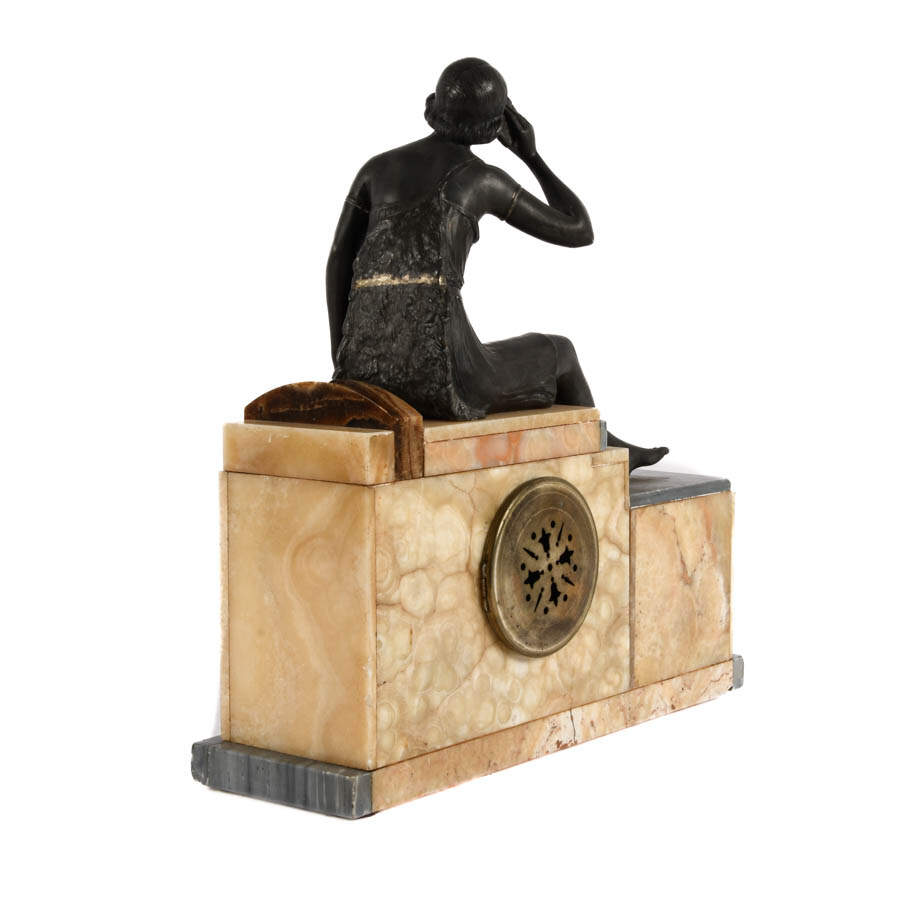 French Art Deco Onyx and Marble Clock-3