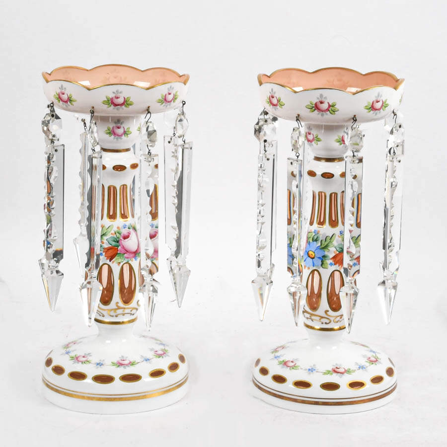 Antique Pair of Czech Bohemian Cut to Clear Lusters-4