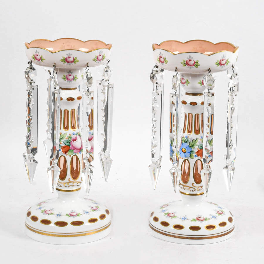 Antique Pair of Czech Bohemian Cut to Clear Lusters-1