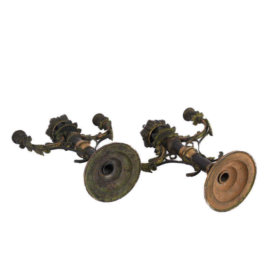 Antique German Pair of Bronze Ornamental Candle Holders-6