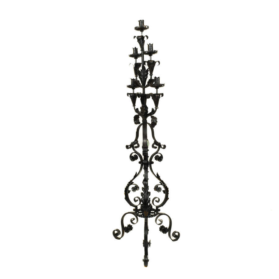 Mixed Metal Floor Candelabra with Paperweight Glass Finial-5