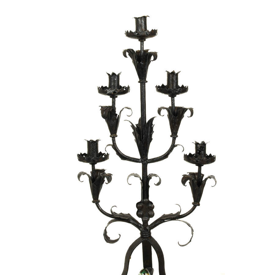 Mixed Metal Floor Candelabra with Paperweight Glass Finial-2