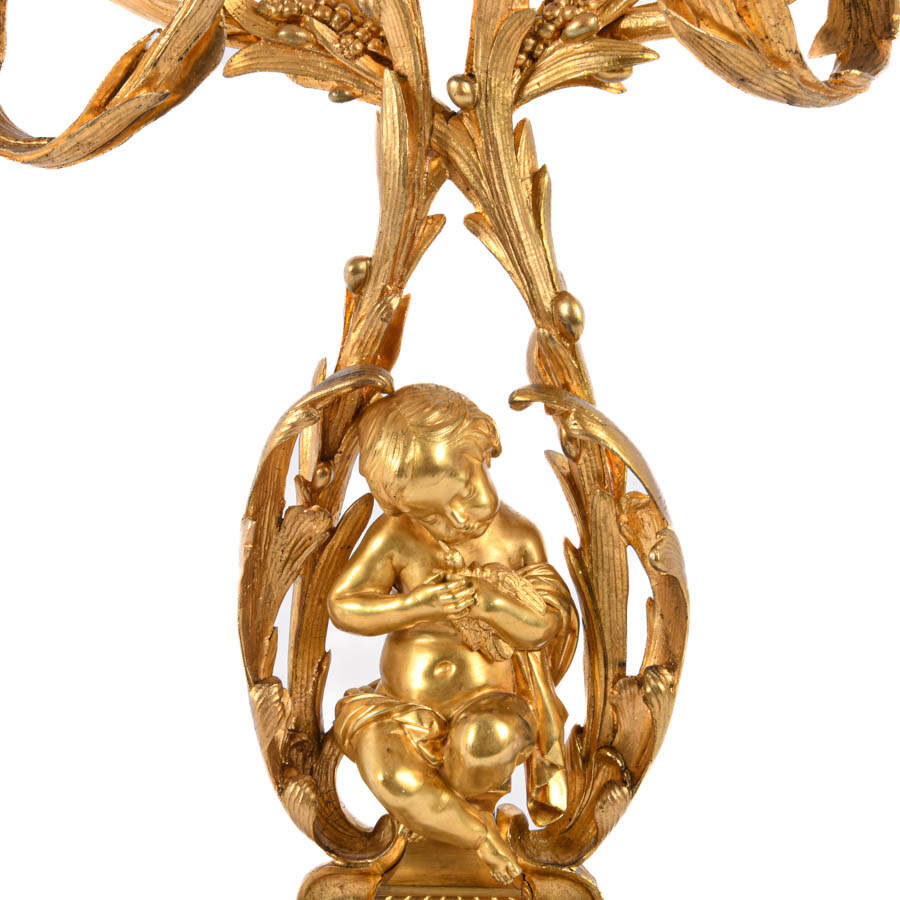 Pair of French Gilt Bronze Cherub 7-Light Candelabras-3