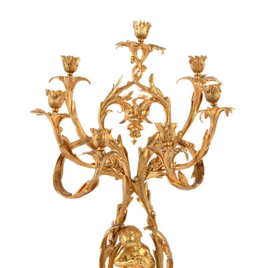 Pair of French Gilt Bronze Cherub 7-Light Candelabras-2