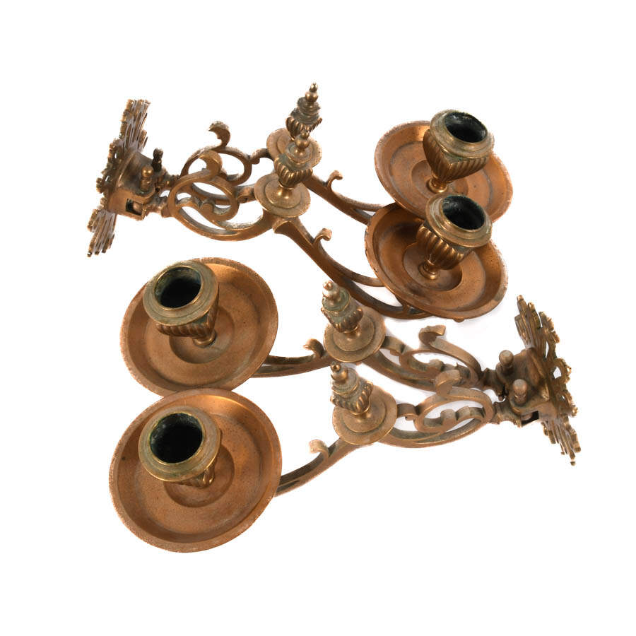 Pair of Brass Arm Candle Wall Sconces-5