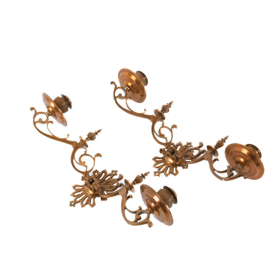Pair of Brass Arm Candle Wall Sconces-2