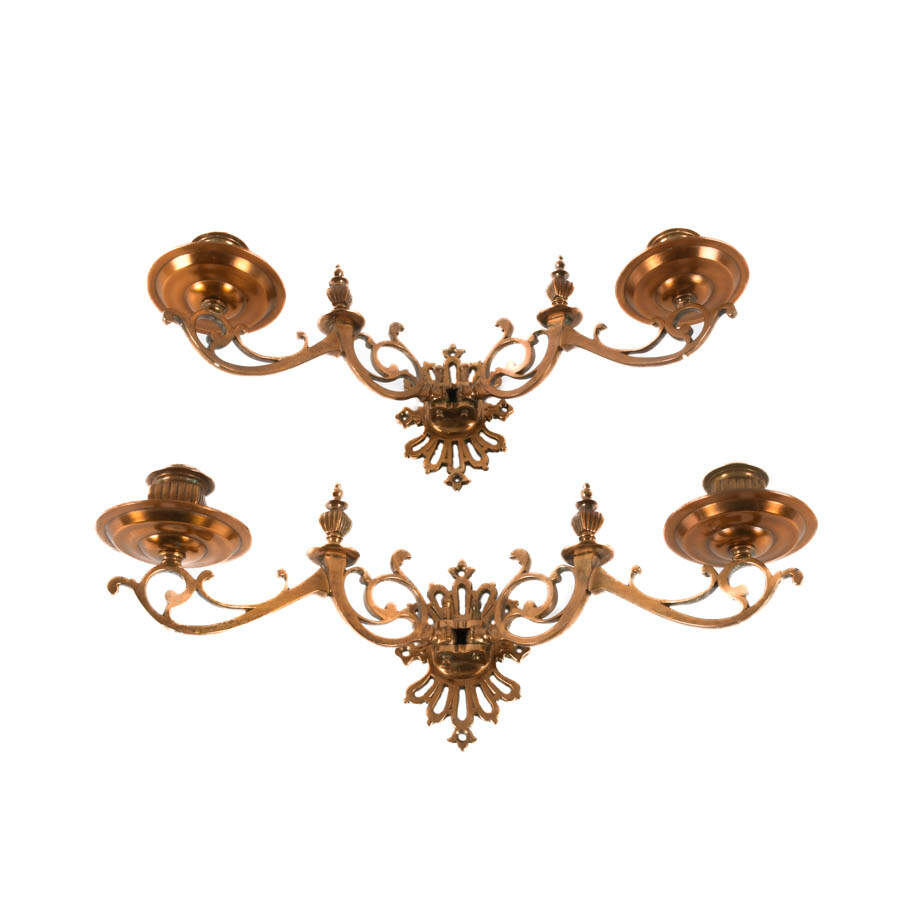 Pair of Brass Arm Candle Wall Sconces-1