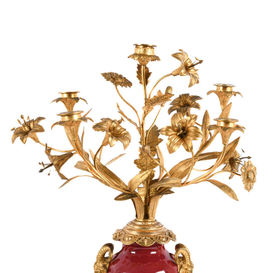 Antique French Italian Rococo Mantle Clock Set-8