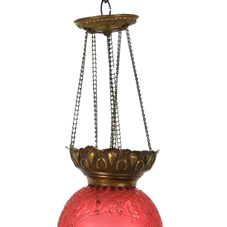 Antique Crystal Hanging Light Cranberry Attributed To Baccarat-2