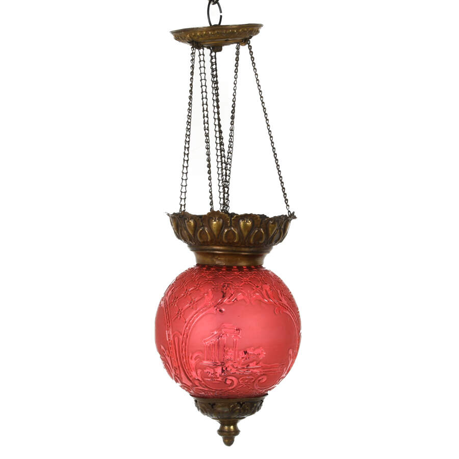 Antique Crystal Hanging Light Cranberry Attributed To Baccarat-1