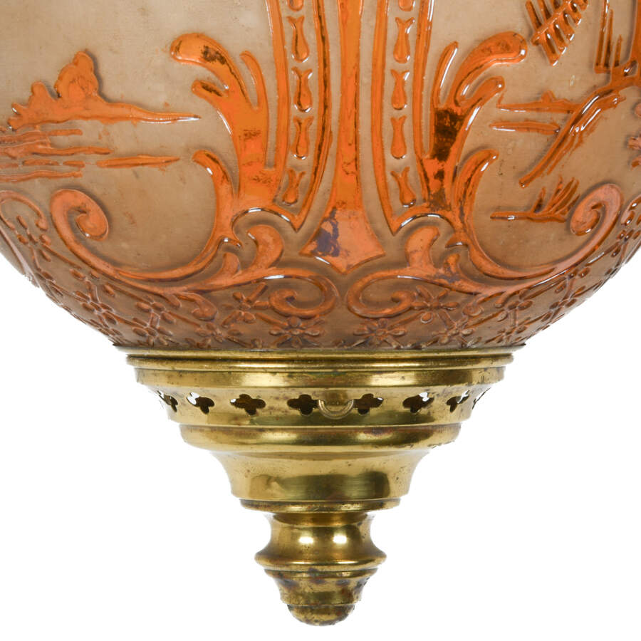 Antique Amber Napoleon III  Scene de Campagne Crystal  Alcohol Oil Lamp-6