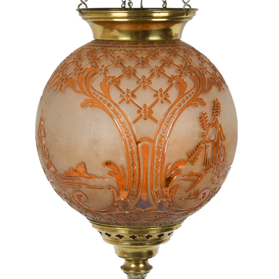 Antique Amber Napoleon III  Scene de Campagne Crystal  Alcohol Oil Lamp-4