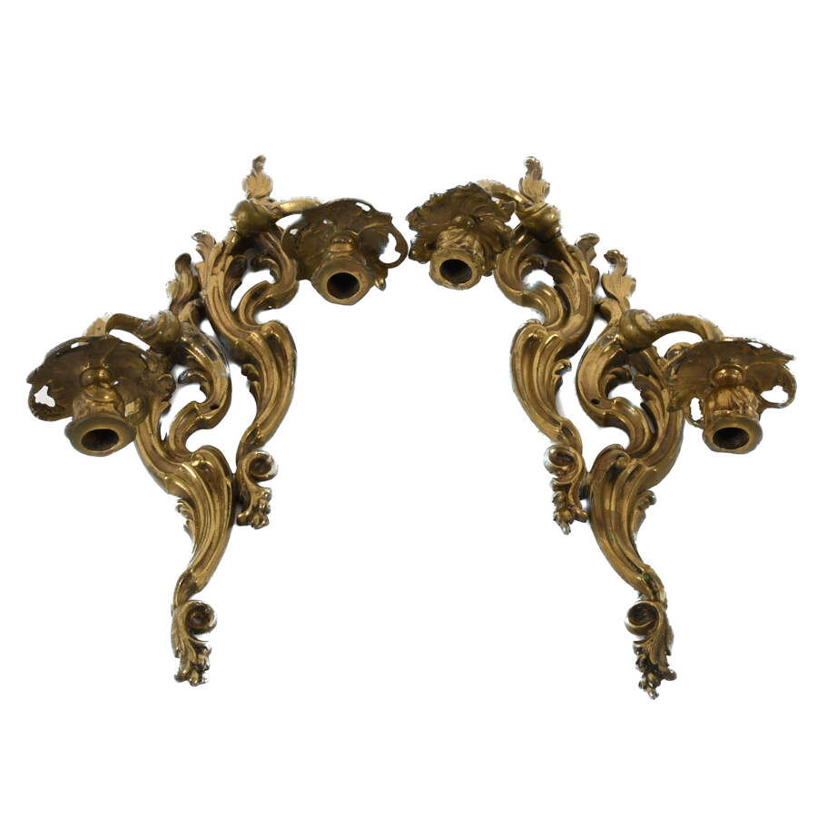 Antique Gold-Tone Metal Candle Wall Sconces-4