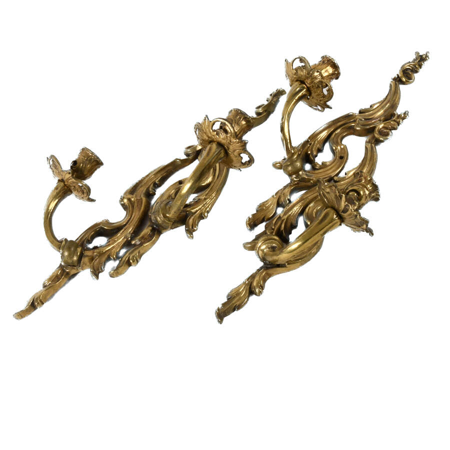 Antique Gold-Tone Metal Candle Wall Sconces-3