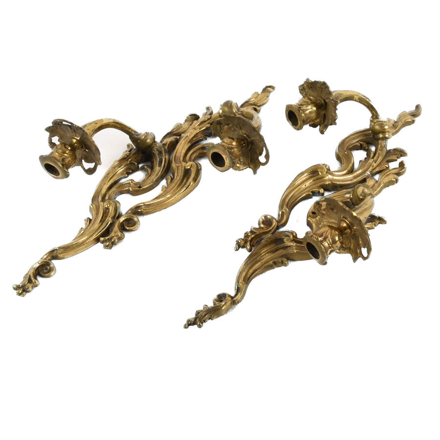 Antique Gold-Tone Metal Candle Wall Sconces-2