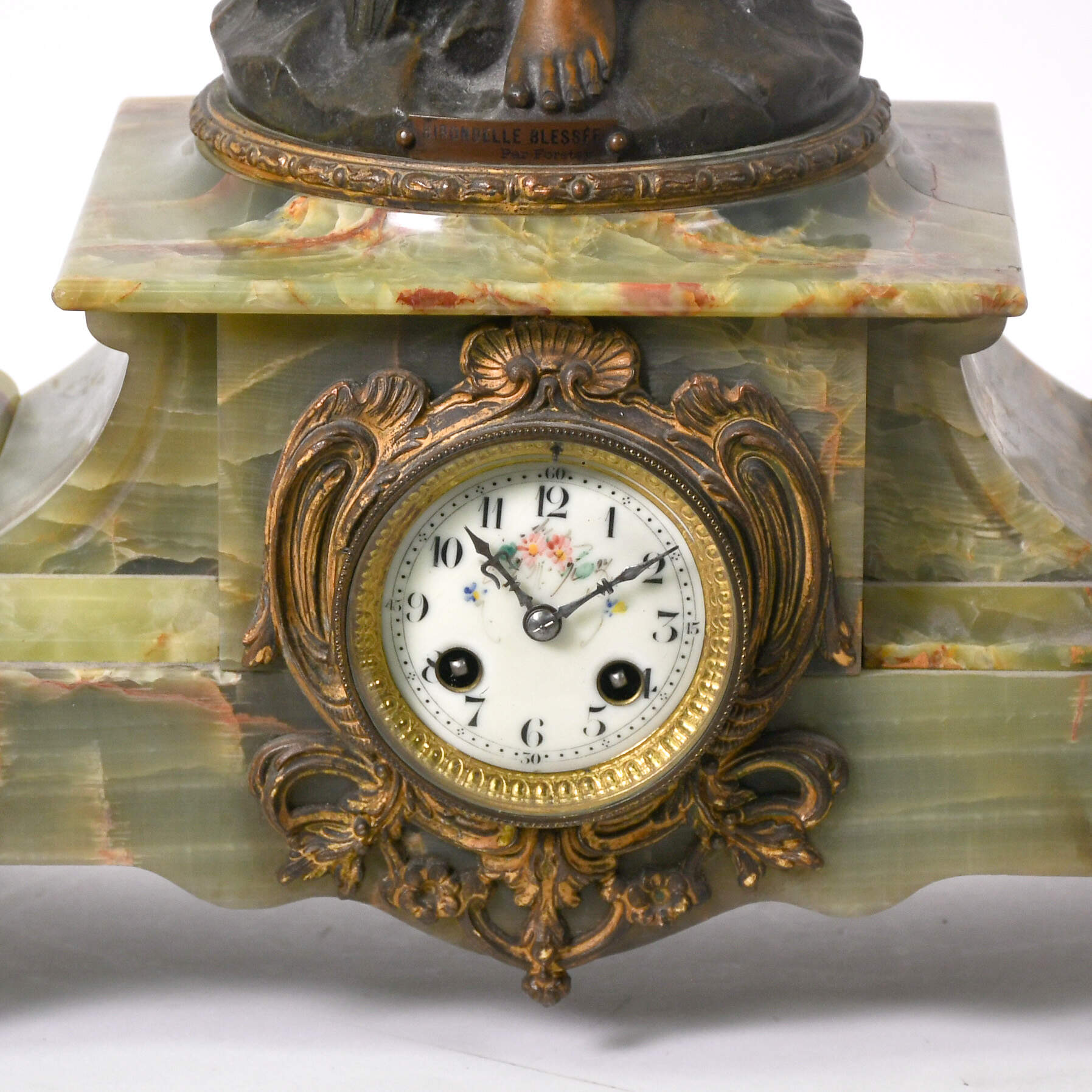 Antique Art Nouveau Hironedlle Blessee A. Foretay Mantel Clock-8