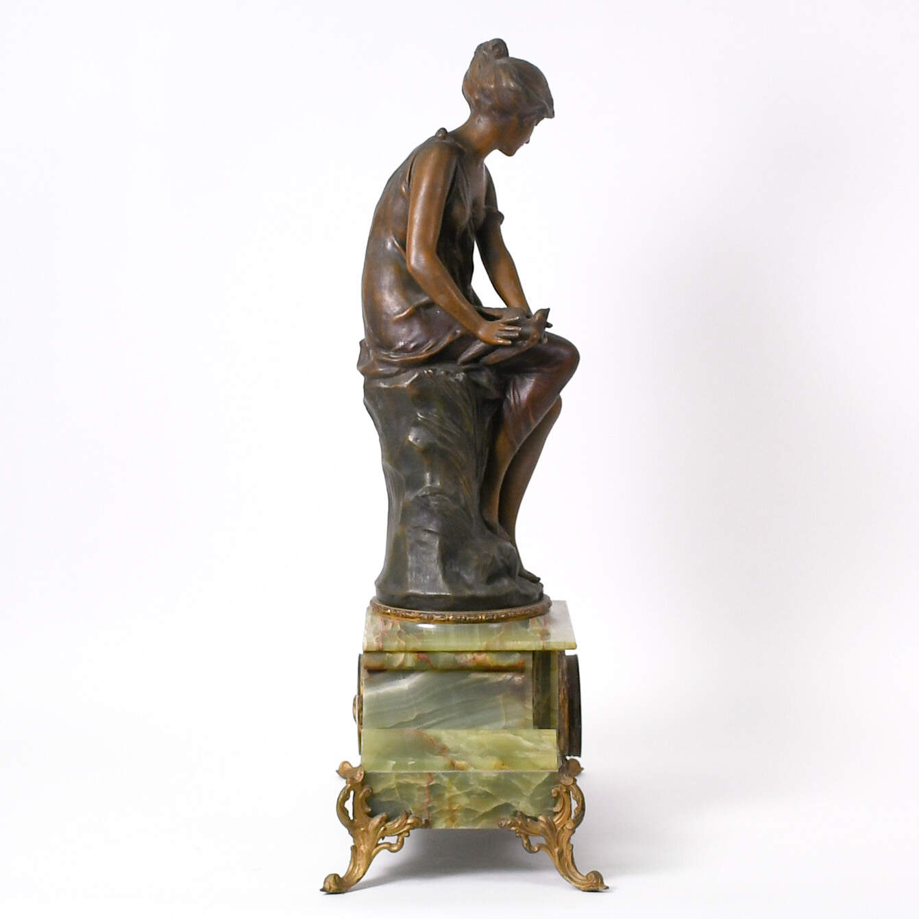 Antique Art Nouveau Hironedlle Blessee A. Foretay Mantel Clock-4