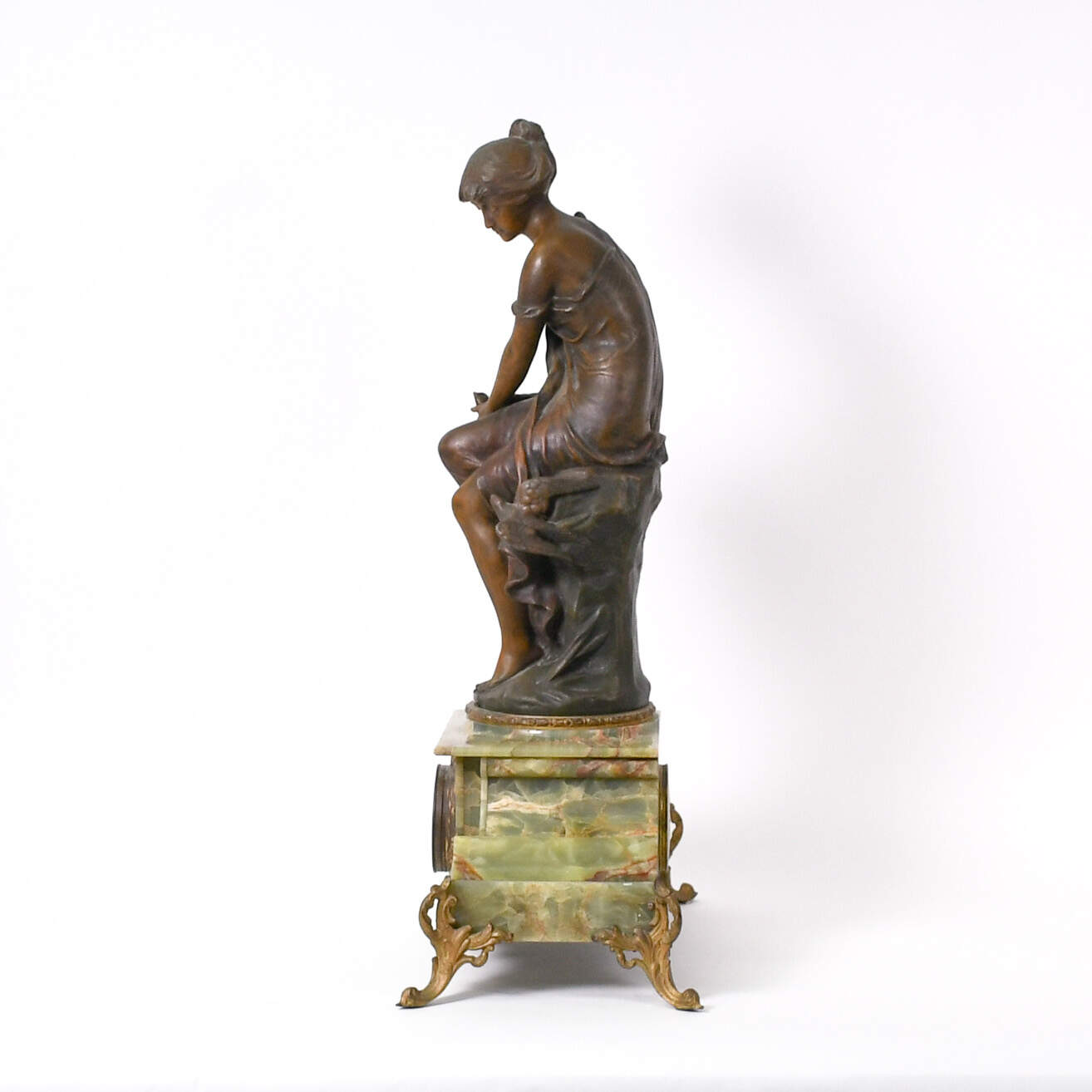 Antique Art Nouveau Hironedlle Blessee A. Foretay Mantel Clock-2