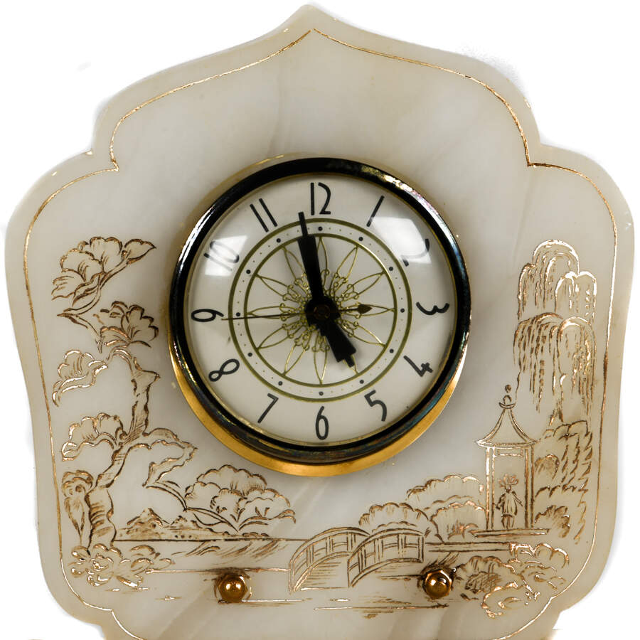 Art Deco Electric Asian Garden Figure Clock-6