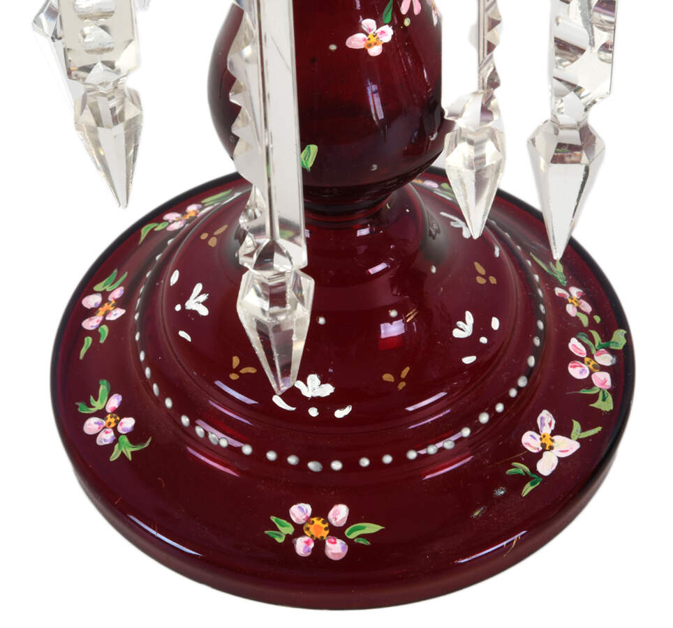 Pair of Hand-Painted Ruby Victorian Bohemian Lusters-3