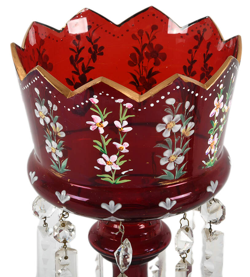 Pair of Hand-Painted Ruby Victorian Bohemian Lusters-2