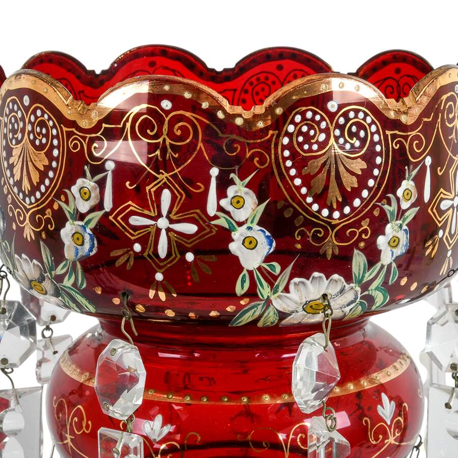 Victorian Pair of Ruby Bohemian and Hand-Painted Lusters-4