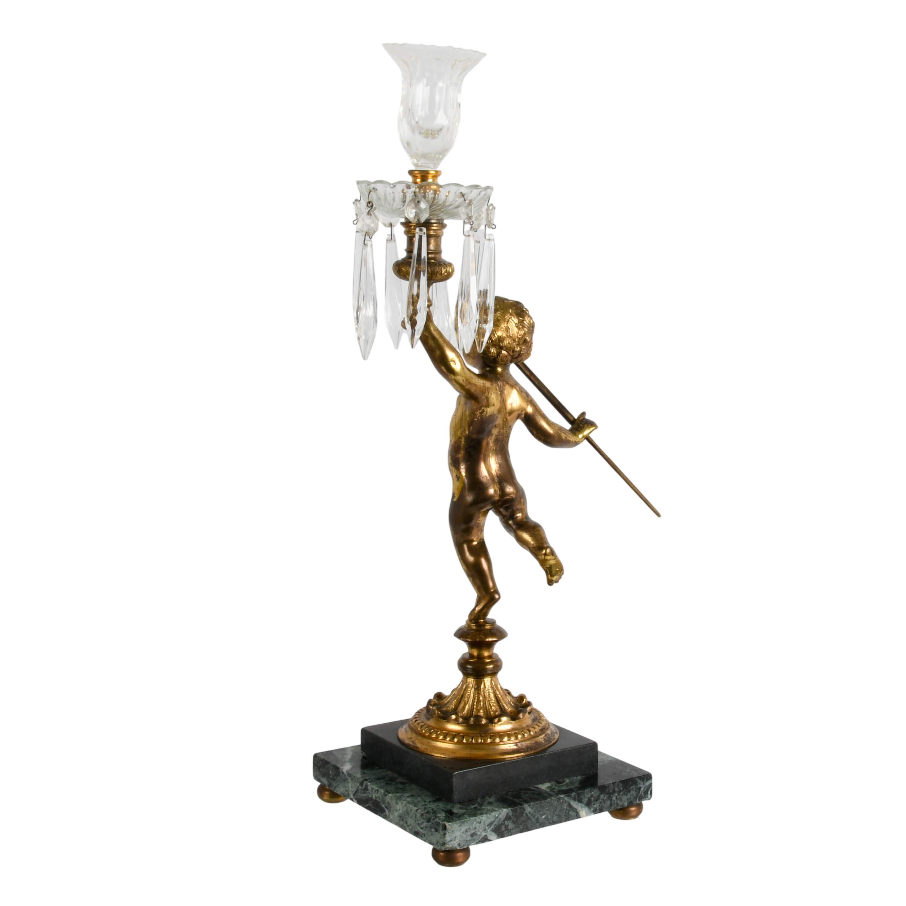 Gilt Bronze Cherub Candelabra with Crystal Prims-5