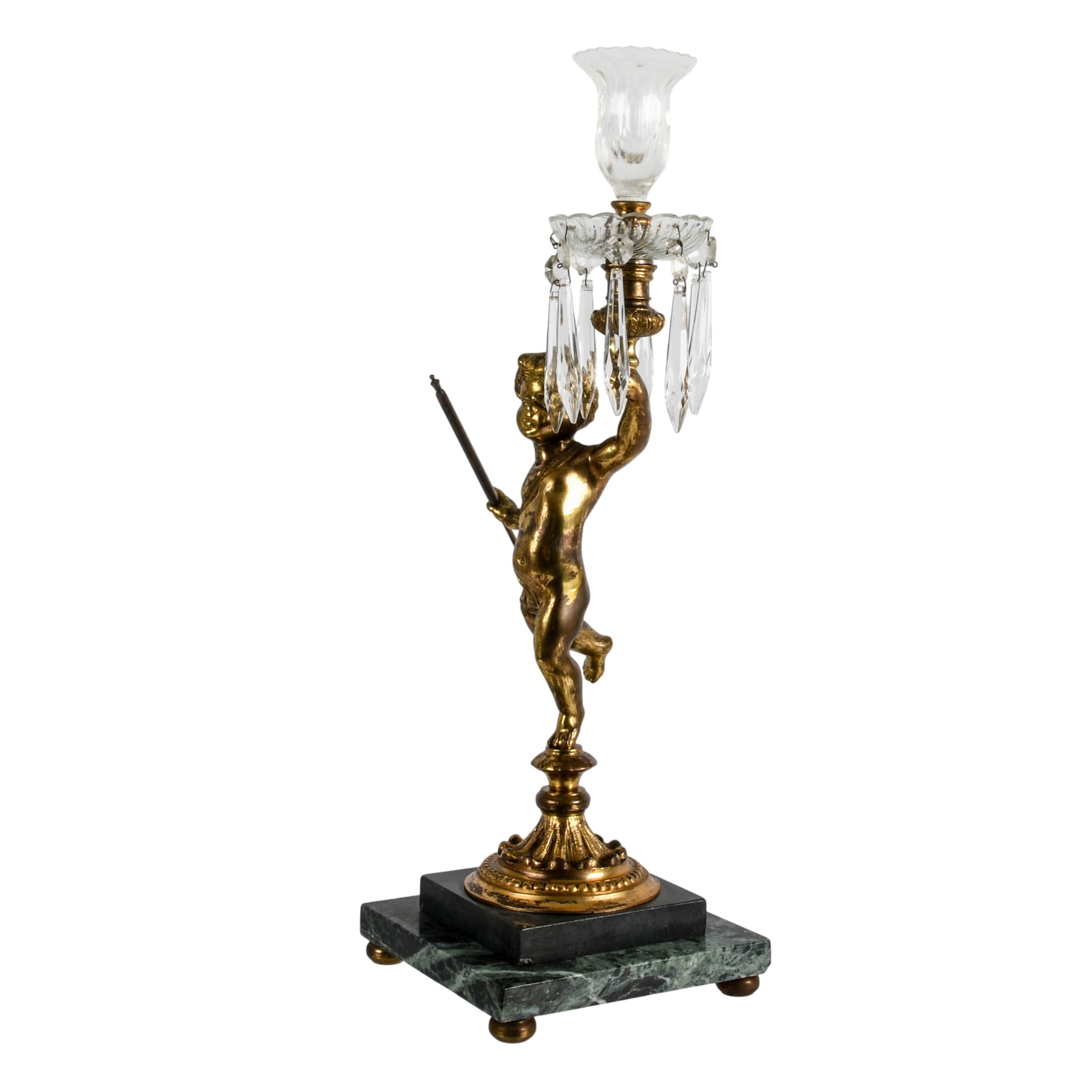 Gilt Bronze Cherub Candelabra with Crystal Prims-4
