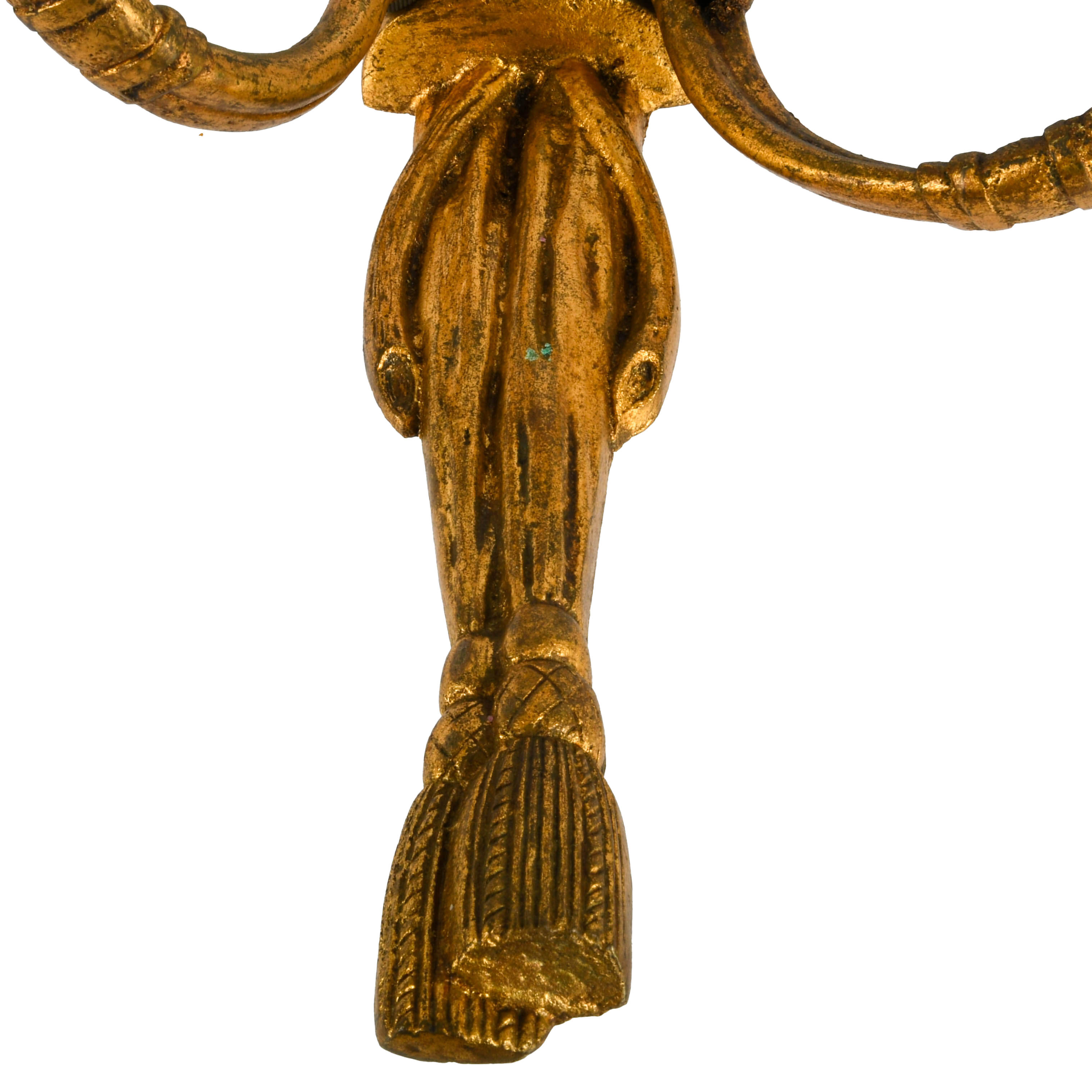Mid-Century Gilt Bronze Neoclassical Hanging Tassel Sconce Candelabra-5