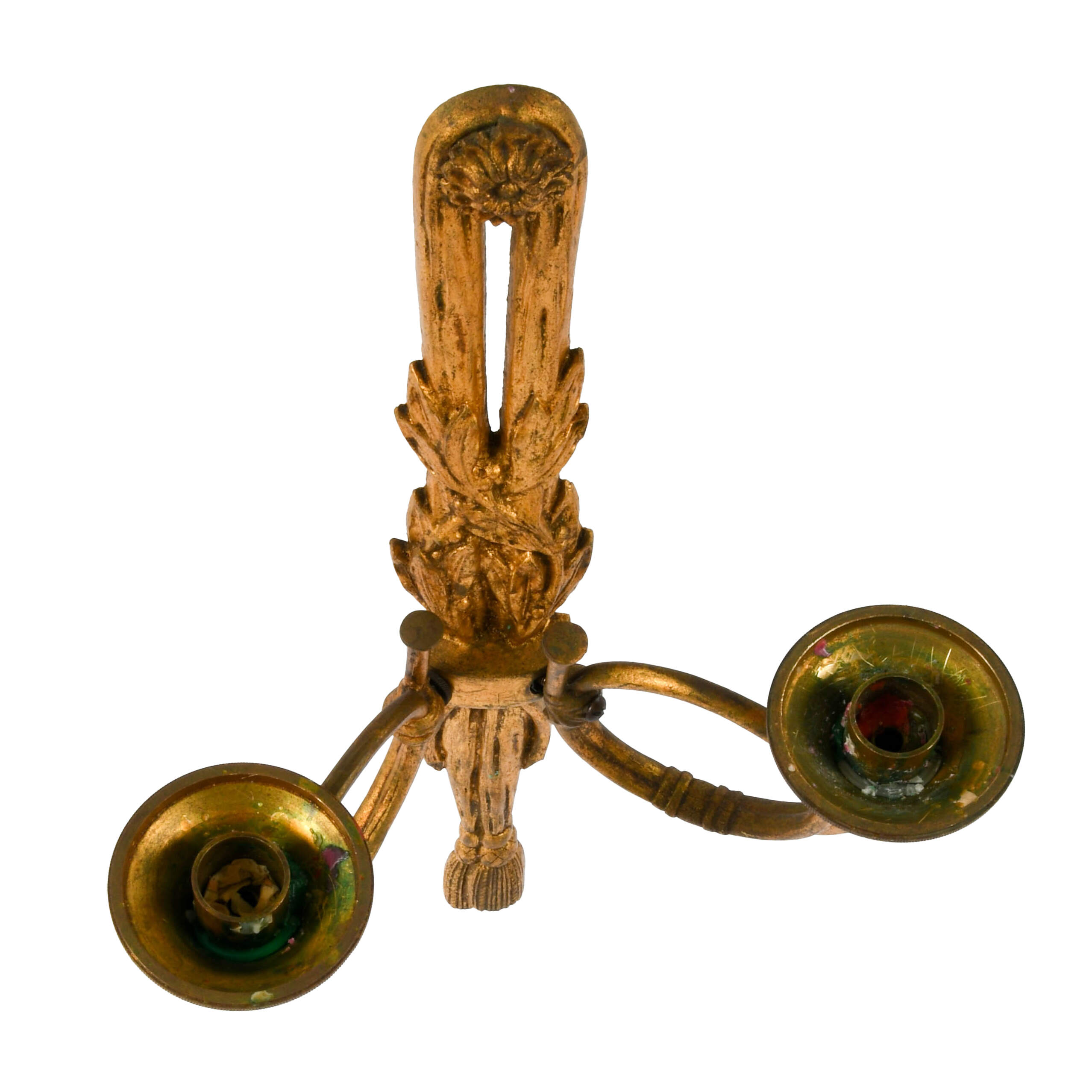 Mid-Century Gilt Bronze Neoclassical Hanging Tassel Sconce Candelabra-4