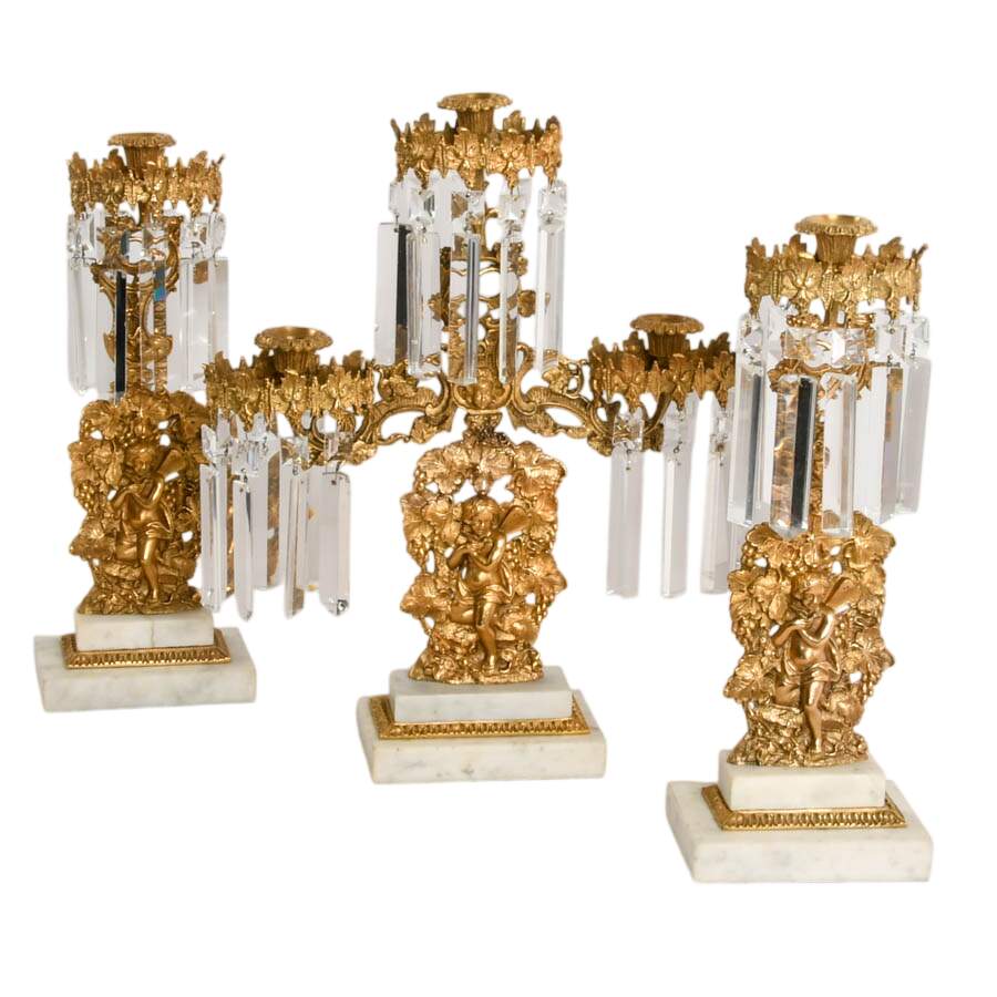 Three-Piece Antique Girandole Candelabra Set-7