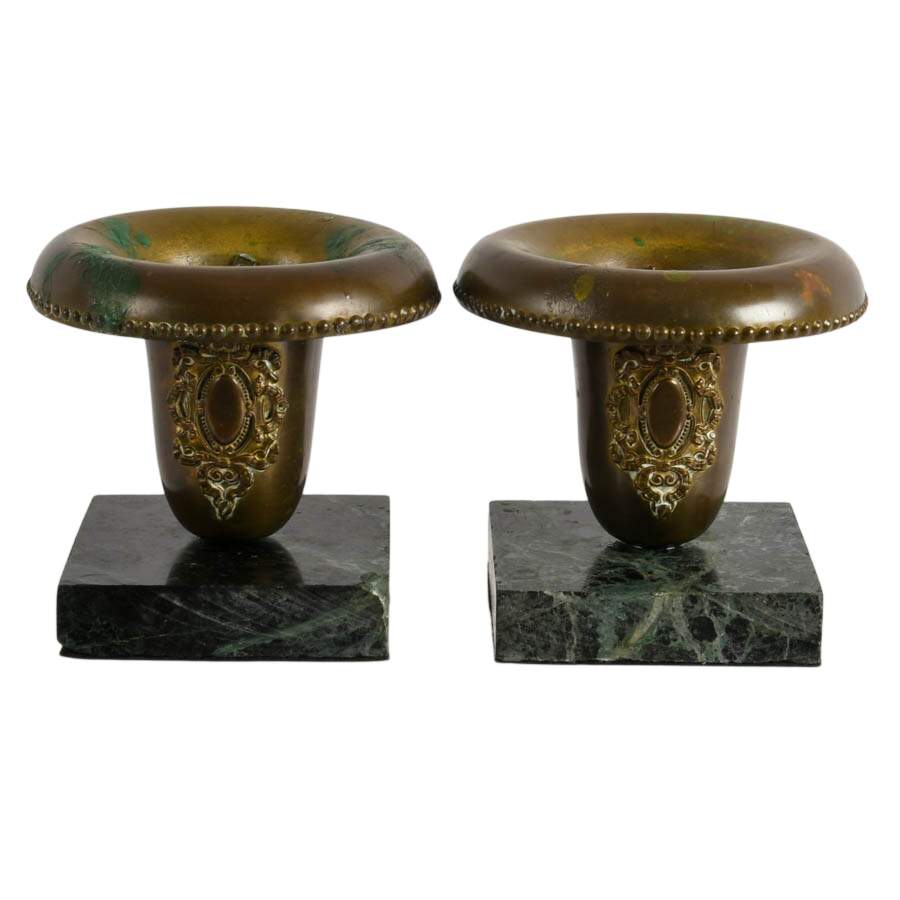 Pair Brass and Marble Candlesticks-1