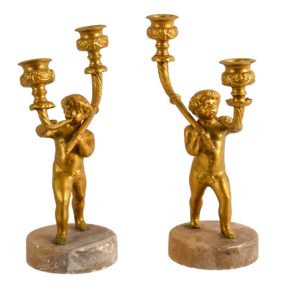 Pair of Louis XVI Revival-Style Putti Two Light Candelabras-1