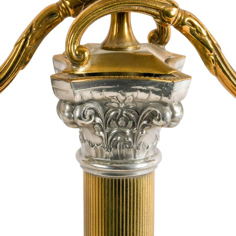 Pair of Brass Corinthian Column Candelabras with Silverplate Accents-5