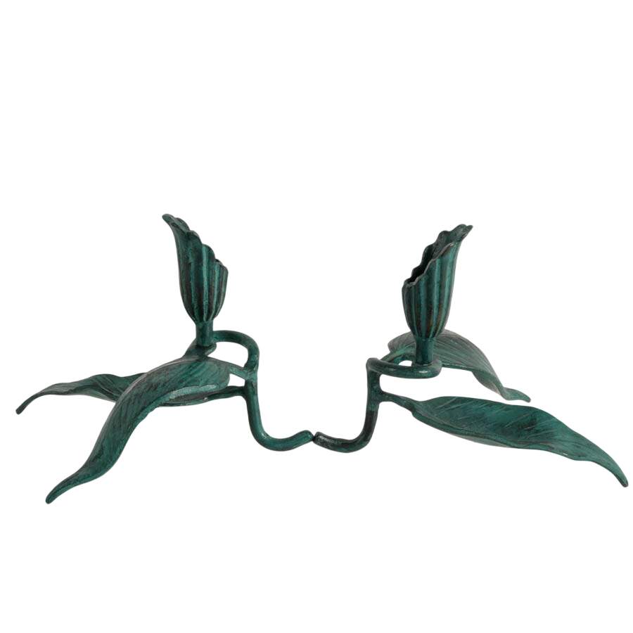 Pair of Figural Wrought Iron Green Leaf Candleholders-3